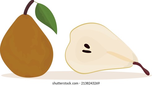 yellow ripe pear cut in half isolated on white background