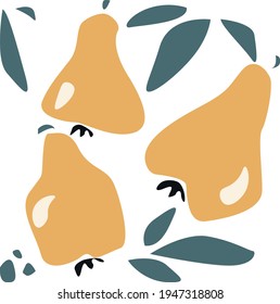 Yellow ripe pears with foliage. Modern 