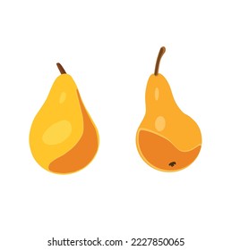 Ilustración vectorial de peras maduras amarillas aisladas en fondo blanco. Juego de peras amarillas, icono de pera lista para usar.