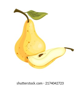 Yellow ripe summer pear fruit.Cartoon vector graphic.