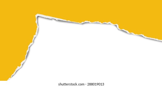 yellow ripped open paper with white background