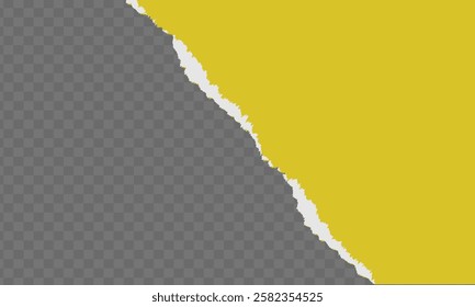Yellow Ripped Paper Isolated Transparent Background, Paper banner with torn hole and rolled edge. Realistic vector illustration of ripped and folded strip or piece of notepad or cardboard page sheet.