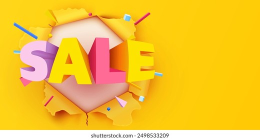 Gelbes zerrissenes Papier. Verkauf. Mega Sale Banner. Vektorgrafik.