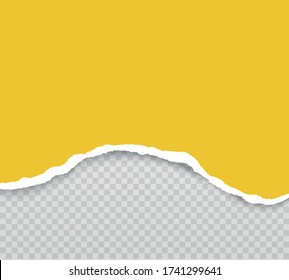 Yellow ripped paper strips. Realistic torn paper on transparent background. Seamless horizontally Vector illustaration