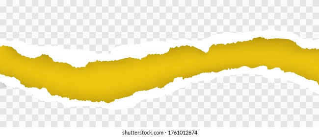 Yellow ripped paper strips realistic. Torn paper on transparent background. Seamless horizontally Vector illustaration