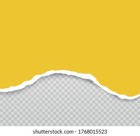 Yellow ripped paper strips realistic. Torn paper on transparent background. Seamless horizontally Vector illustaration