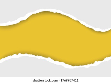 Yellow ripped paper strips realistic. Torn paper on transparent background. Seamless horizontally Vector illustaration
