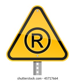 Yellow road hazard warning sign with registered symbol on a white background