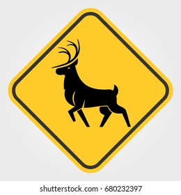 Yellow Road sign - Attention Animal, Wild Deer.  