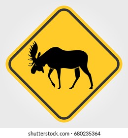 Yellow Road sign - Attention Animal, Moose.  