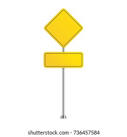 Yellow road sign. Blank warning street sign isolated on white background. Vector illustration in realistic style. EPS 10.