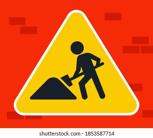 obras de construcción de señales de carreteras amarillas. ilustración vectorial plana.