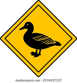 Yellow Road Sign Duck. Vector Icon. Waterfowl. Road Sign Warning About Animals Crossing the Road. Sticker for Zoo