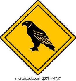 Yellow Road Sign Eagle. Vector Icon. Bird. Road Sign Warning Animals Crossing Road. Zoo Sticker