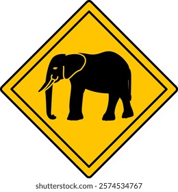 Yellow Road Sign Elephant. Vector Icon. Road Sign Warning about Crossing the Road by Animals. Sticker for Zoo