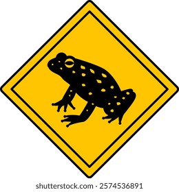 Yellow Road Sign Frog. Vector Icon. Amphibian, Toad. Road Sign Warning about Crossing the Road by Animals. Sticker for Zoo