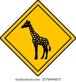 Yellow Road Sign Giraffe. Vector Icon. Road Sign Warning Animals Crossing the Road. Zoo Sticker