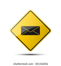 Yellow road sign image. Envelope Mail icon, Postal service icon, You message icon, Postal envelope icon, Send a message icon, A letter icon, Notification icon, vector illustration icon, Flat design