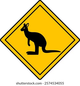 Yellow Road Sign Kangaroo. Vector Icon. Road Sign Warning about Crossing the Road Animals. Zoo Sticker