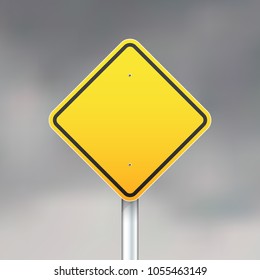 Yellow road sign on gray sky background. Vector illustration
