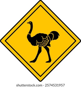 Yellow Road Sign Ostrich. Vector Icon. Bird. Road Sign Warning Animals Crossing Road. Zoo Sticker