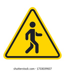 Yellow road sign, pedestrian silhouette Fitness trackers vector icon flat isolated.