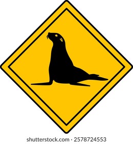 Yellow Road Sign Seal. Vector Icon. Road Sign Warning Animals Crossing the Road. Zoo Sticker