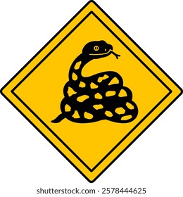 Yellow Road Sign Snake. Vector Icon. Reptile. Road Sign Warning Animals Crossing Road. Zoo Sticker