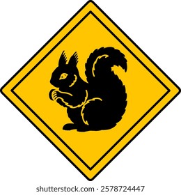 Yellow Road Sign Squirrel. Vector Icon. Road Sign Warning about Crossing the Road by Animals. Sticker for Zoo