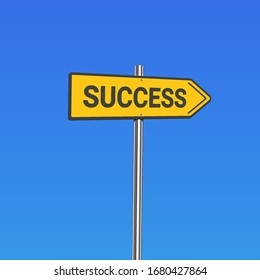 Yellow road sign with 'success' text, vector illustration