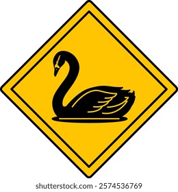 Yellow Road Sign Swan. Vector Icon. Waterfowl. Road Sign Warning Animals Crossing The Road. Zoo Sticker