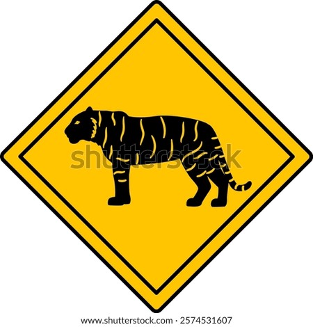 Yellow Road Sign Tiger. Vector Icon. Road Sign Warning about Crossing the Road by Animals. Sticker for Zoo