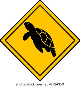 Yellow Road Sign Turtle. Vector Icon. Reptile. Road Sign Warning About Marine Animals. Zoo Sticker