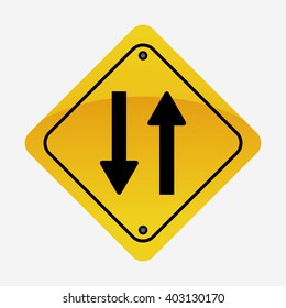 Yellow road sign with two arrows. Isolated on white background.