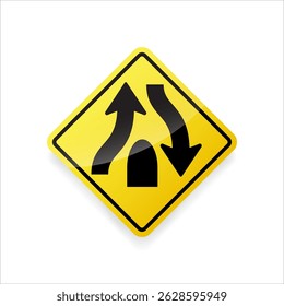 Señal de tráfico amarilla - Advertencia Carretera dividida por delante - Ilustración vectorial
