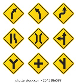 Yellow road sign and warnning vector illustration