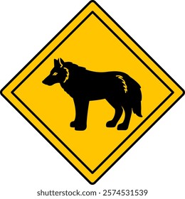 Yellow Road Sign Wolf. Vector Icon. Road Sign Warning about Crossing the Road by Animals. Sticker for Zoo