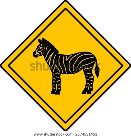 Yellow Road Sign Zebra. Vector Icon. Striped Horse. Road Sign Warning about Animals Crossing the Road. Zoo Sticker