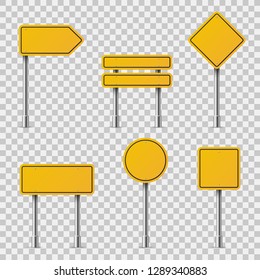 Yellow road signs. Blank traffic road empty warning caution attention stop safety shape danger boards diamond street guide vector set