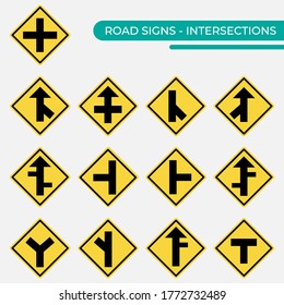 Yellow road signs icon. Traffic symbol vector illustration of intersection. Eps 10