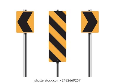 yellow road signs isolated on white 