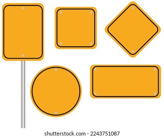 Yellow road signs. Set of empty boards isolated on white background