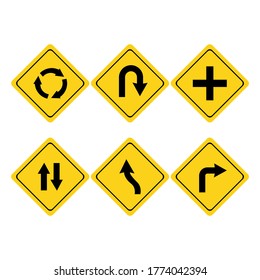 Yellow road signs, traffic signs set on white background