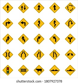 Yellow Road Signs Traffic Signs Set Stock Vector (Royalty Free ...