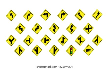 yellow road signs, traffic signs vector set on white background 