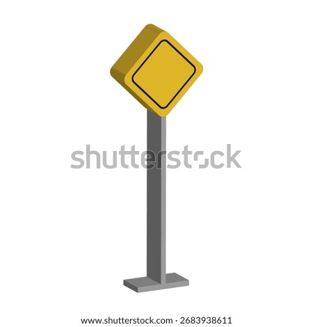 Yellow road warning sign. Blank diamond Vector plate. Caution advisory illustration. Angled notice symbol. EPS 10.