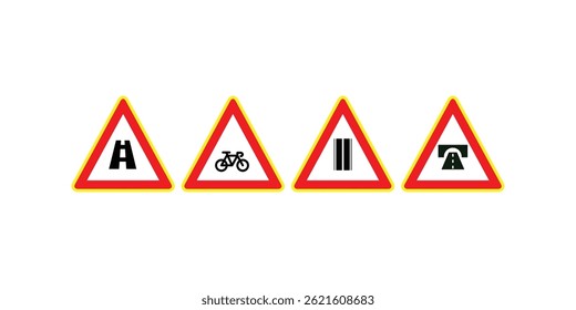Yellow road warning sign vector isolated on transparent background, ideal for traffic alerts, highway caution symbols, and safety signage concepts