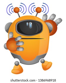 Yellow robot emitting electromagnetic waves illustration vector on white background