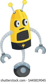 Yellow robot on one wheel. Vector illustration on white background.