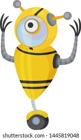 Yellow robot on one wheel instead of legs. Vector illustration on white background.